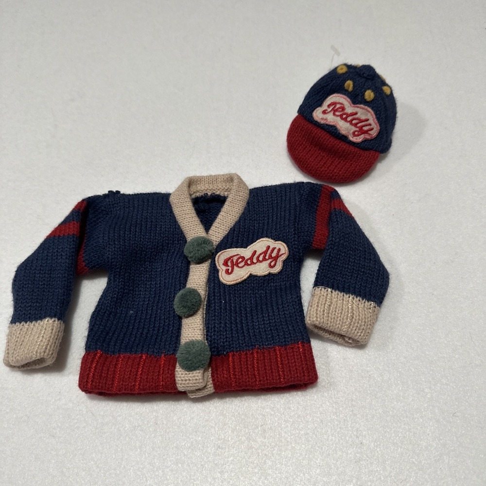 Hometown Memories Teddy Bear Doll Red White Blue Sweater & Baseball Cap & Tag